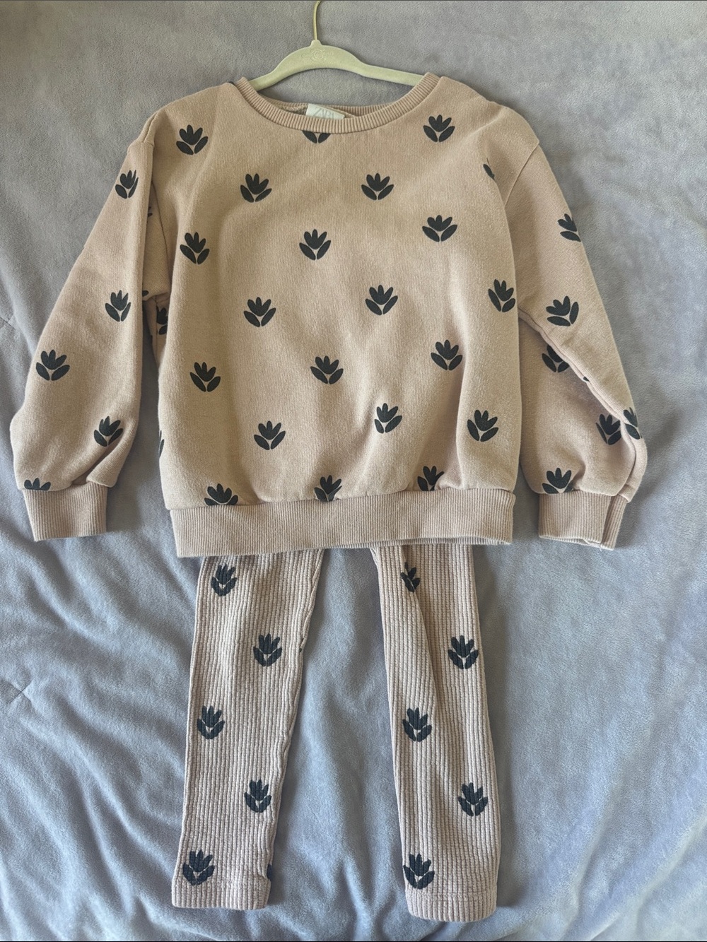 Zara Beige Set with Black Floral Motif